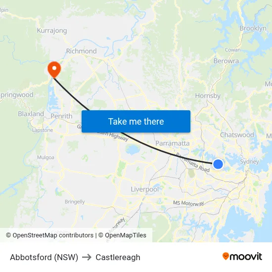 Abbotsford (NSW) to Castlereagh map