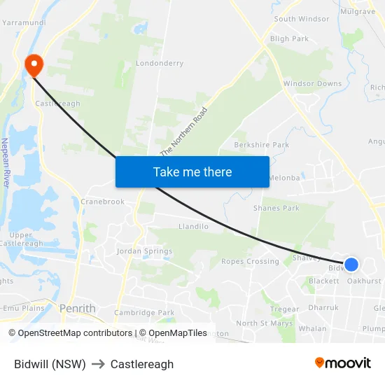 Bidwill (NSW) to Castlereagh map