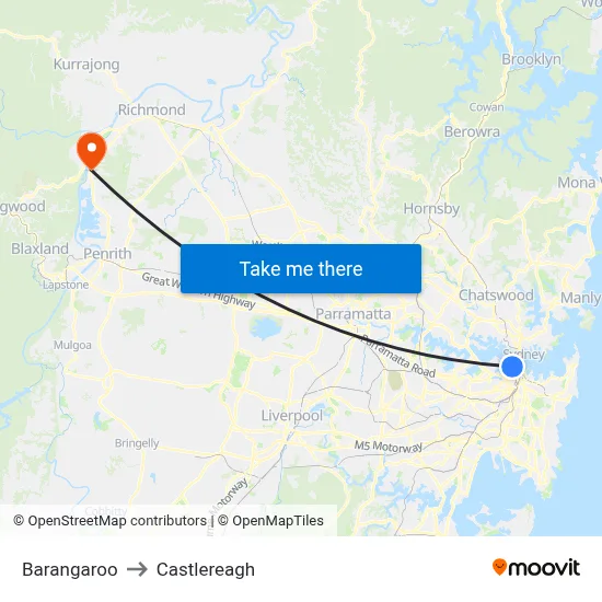 Barangaroo to Castlereagh map
