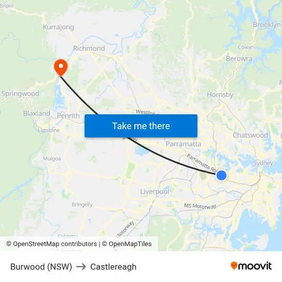 Burwood (NSW) to Castlereagh map