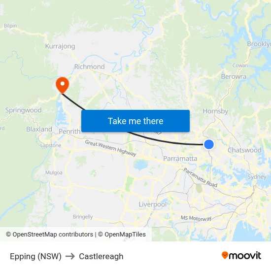 Epping (NSW) to Castlereagh map