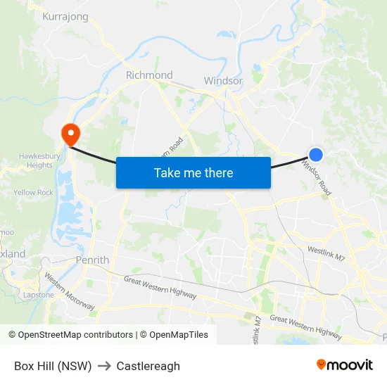 Box Hill (NSW) to Castlereagh map
