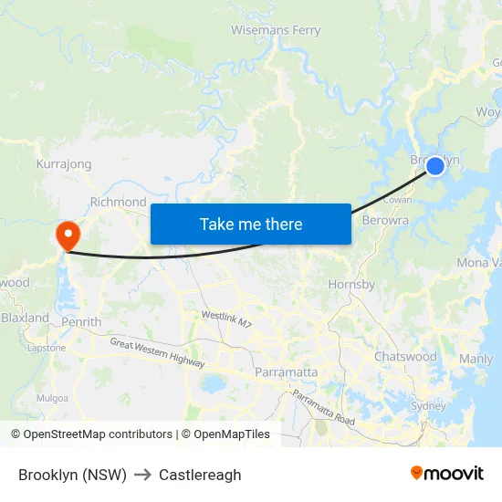Brooklyn (NSW) to Castlereagh map