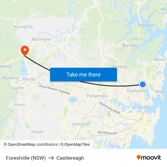 Forestville (NSW) to Castlereagh map