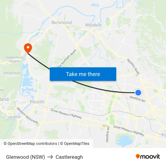 Glenwood (NSW) to Castlereagh map