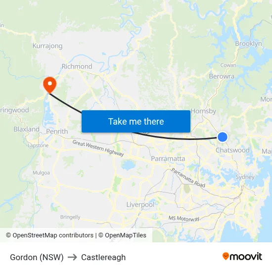 Gordon (NSW) to Castlereagh map