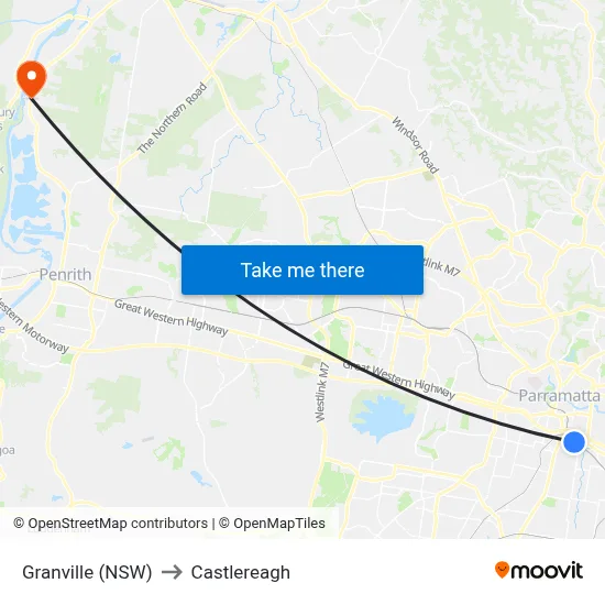 Granville (NSW) to Castlereagh map