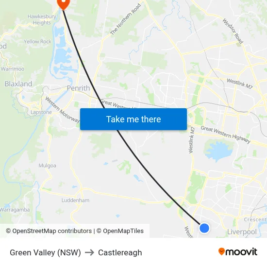 Green Valley (NSW) to Castlereagh map