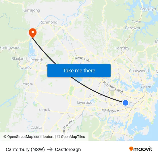 Canterbury (NSW) to Castlereagh map