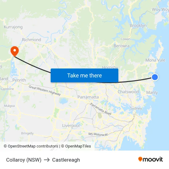 Collaroy (NSW) to Castlereagh map