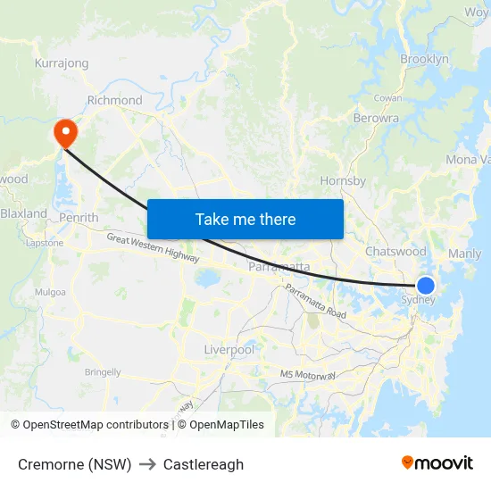Cremorne (NSW) to Castlereagh map