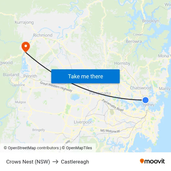 Crows Nest (NSW) to Castlereagh map