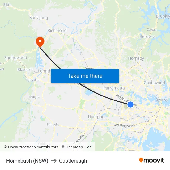 Homebush (NSW) to Castlereagh map