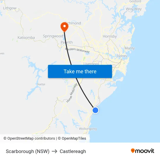 Scarborough (NSW) to Castlereagh map