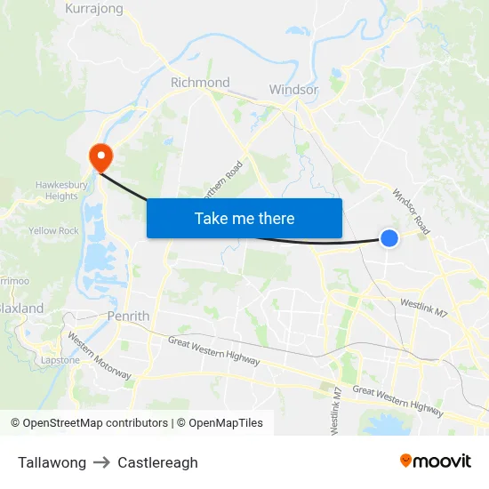 Tallawong to Castlereagh map