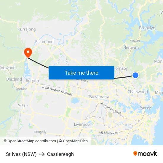 St Ives (NSW) to Castlereagh map