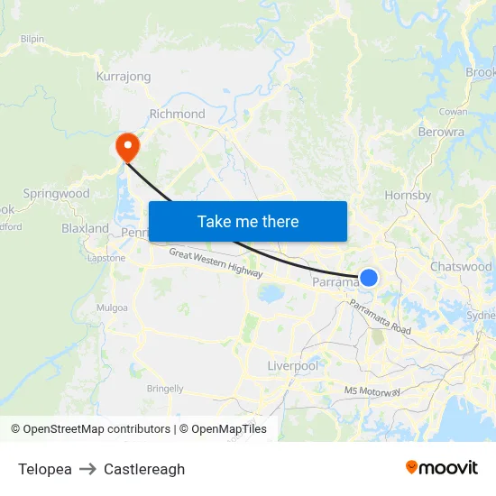 Telopea to Castlereagh map