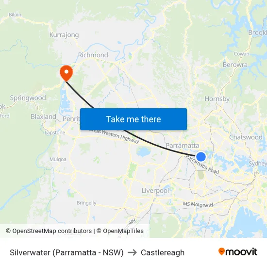 Silverwater (Parramatta - NSW) to Castlereagh map