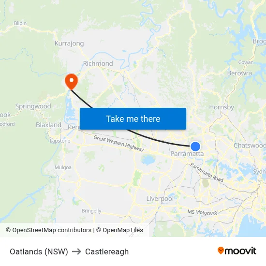 Oatlands (NSW) to Castlereagh map