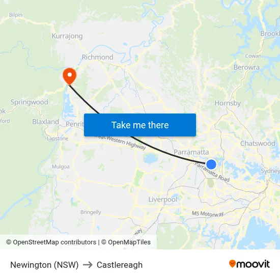 Newington (NSW) to Castlereagh map