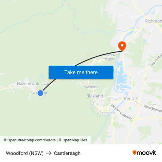 Woodford (NSW) to Castlereagh map