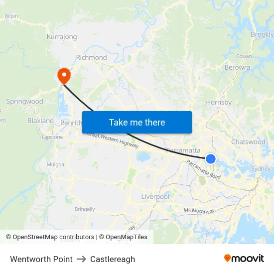 Wentworth Point to Castlereagh map
