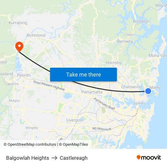 Balgowlah Heights to Castlereagh map