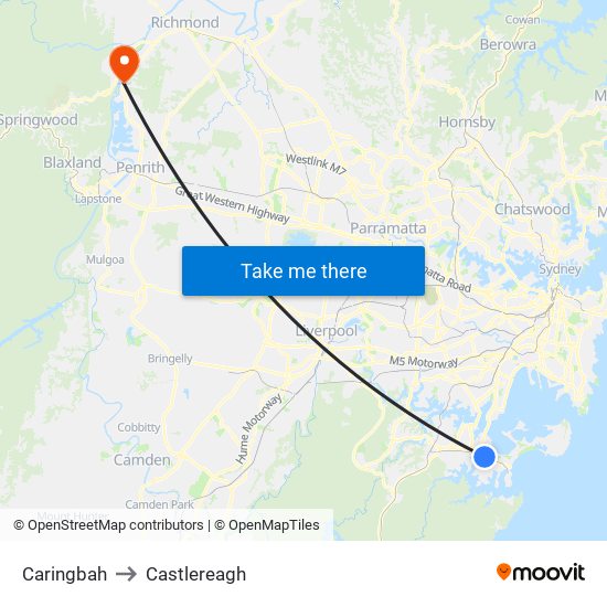 Caringbah to Castlereagh map