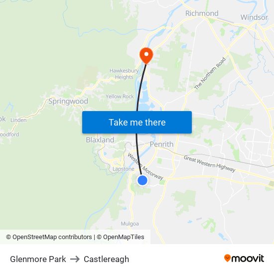 Glenmore Park to Castlereagh map