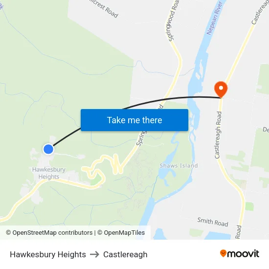 Hawkesbury Heights to Castlereagh map