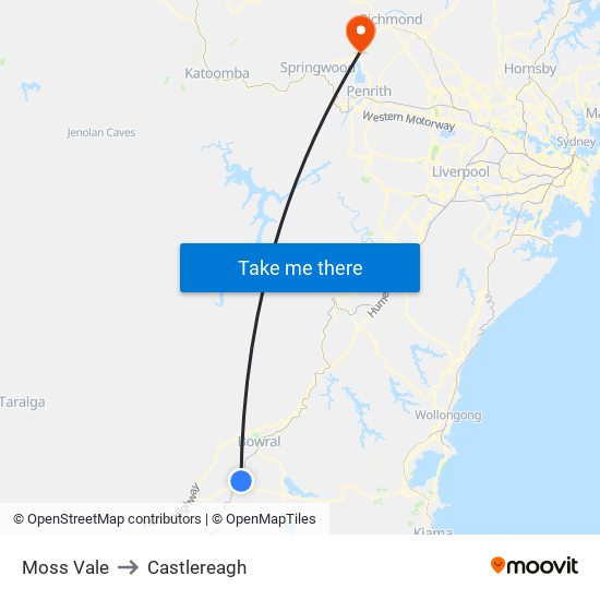 Moss Vale to Castlereagh map