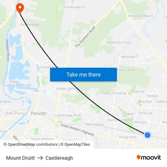 Mount Druitt to Castlereagh map