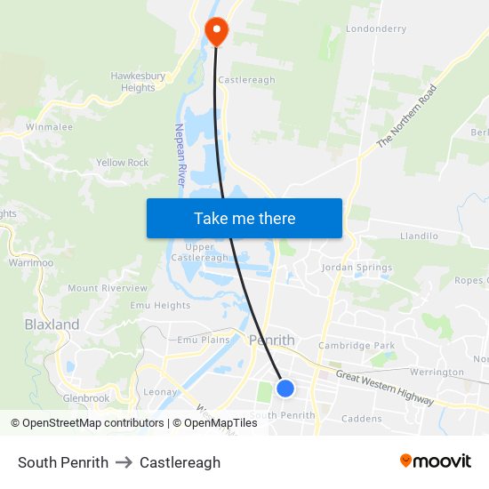 South Penrith to Castlereagh map