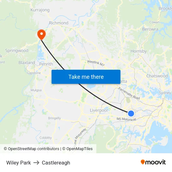Wiley Park to Castlereagh map