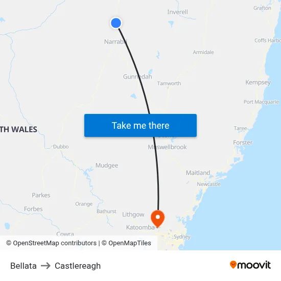 Bellata to Castlereagh map