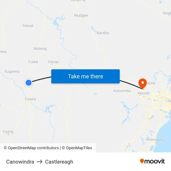Canowindra to Castlereagh map