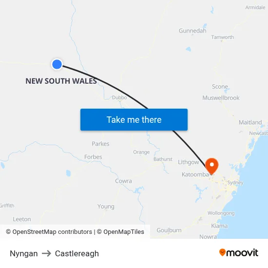 Nyngan to Castlereagh map