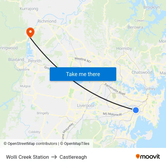 Wolli Creek Station to Castlereagh map