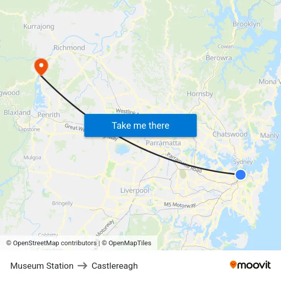 Museum Station to Castlereagh map