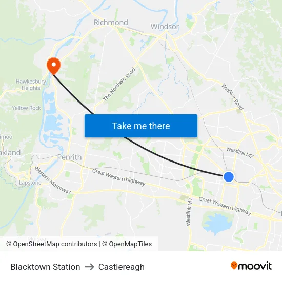 Blacktown Station to Castlereagh map