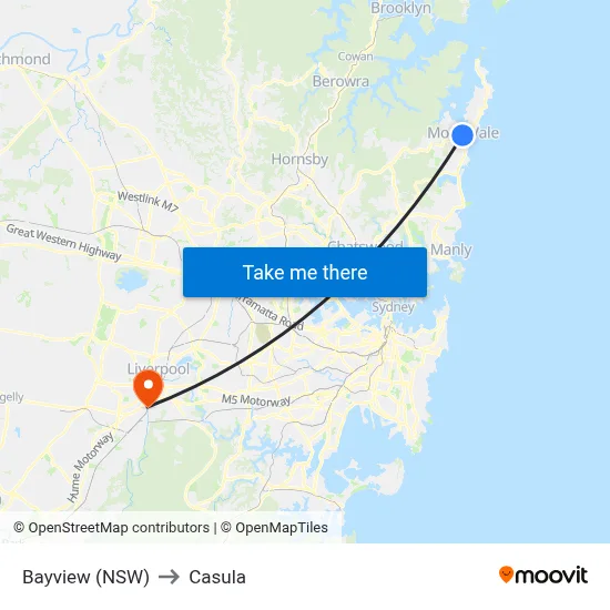 Bayview (NSW) to Casula map