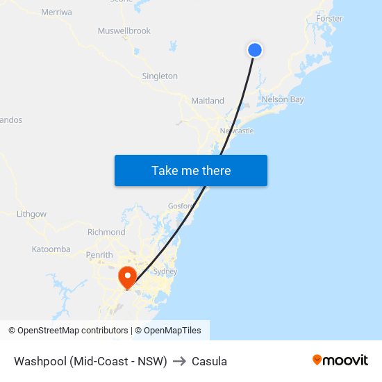 Washpool (Mid-Coast - NSW) to Casula map