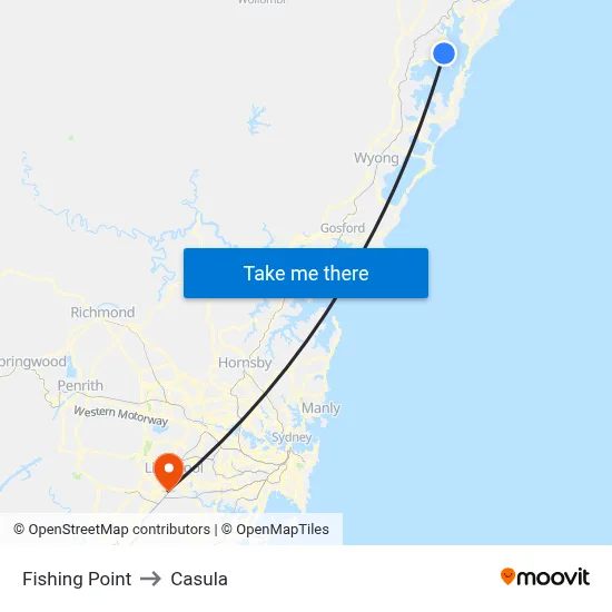 Fishing Point to Casula map
