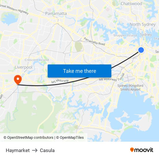 Haymarket to Casula with public transportation