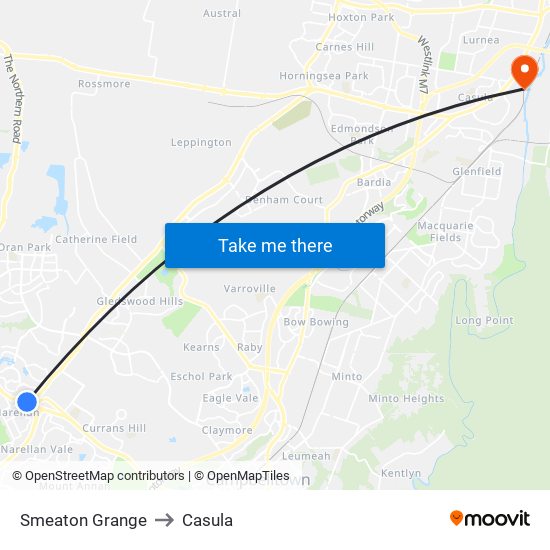 Smeaton Grange to Casula map