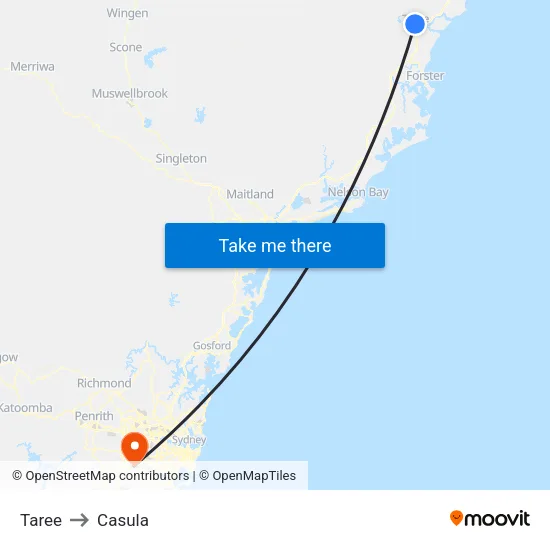 Taree to Casula map