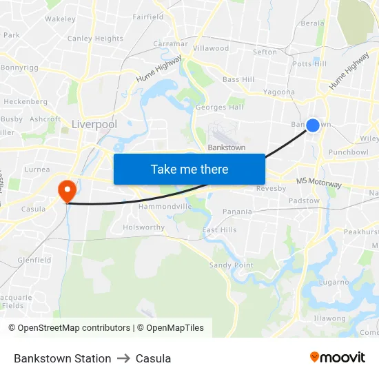 Bankstown Station to Casula map
