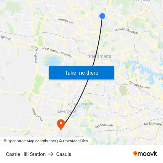Castle Hill Station to Casula map