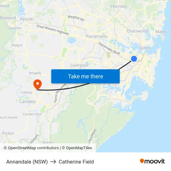 Annandale (NSW) to Catherine Field map