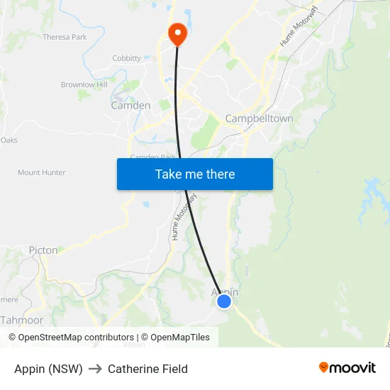 Appin (NSW) to Catherine Field map